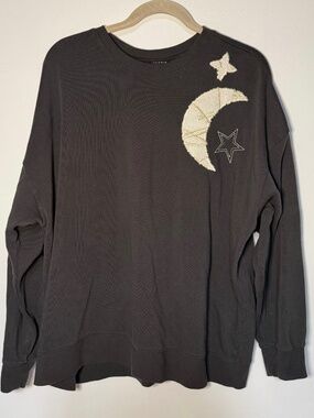 TORRID Gray Moon Stars Celestial Embroidered Crewneck Sweatshirt Astrology